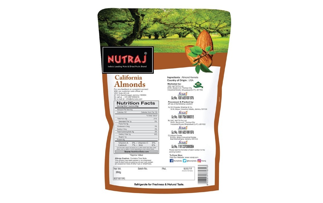 Nutraj California Almonds    Pack  250 grams
